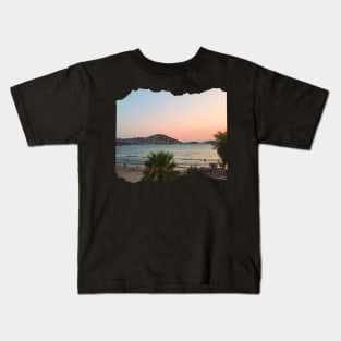 Beautiful photography of ocean waves and sunset sky landscape Aegean sea nature lovers Kids T-Shirt